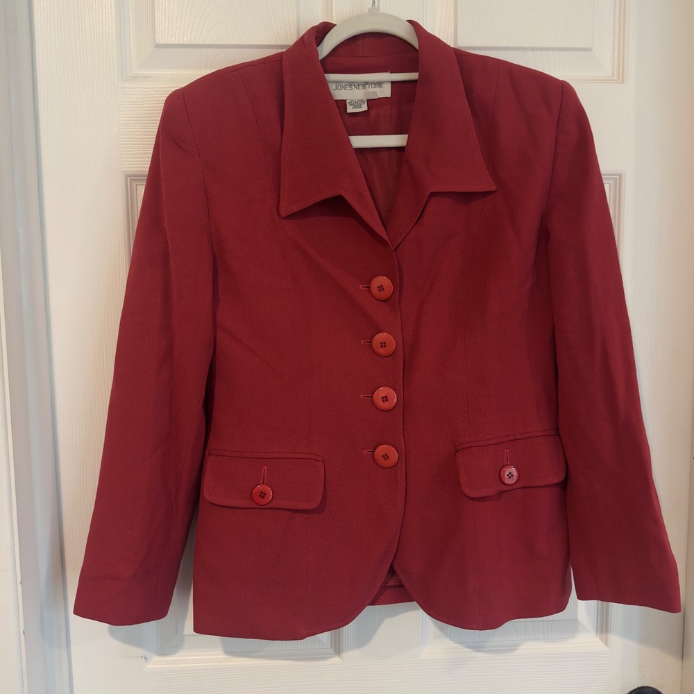 Jones New York Womens Red 100% Wool 4 Button Blazer Jacket Size 8 RN 54050